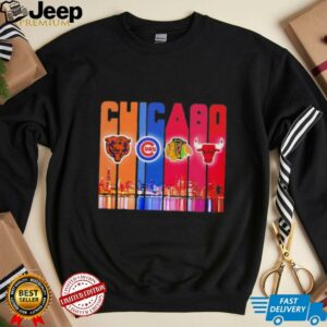 Skyline Chicago sports Bears Cubs Blackhawks Bulls logo shirt4