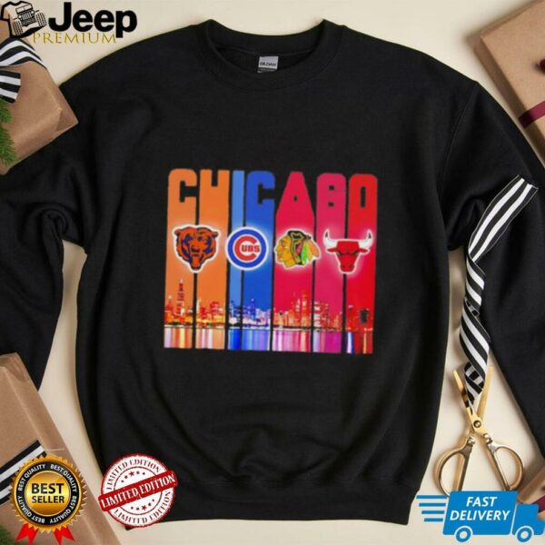 Skyline Chicago sports Bears Cubs Blackhawks Bulls logo shirt