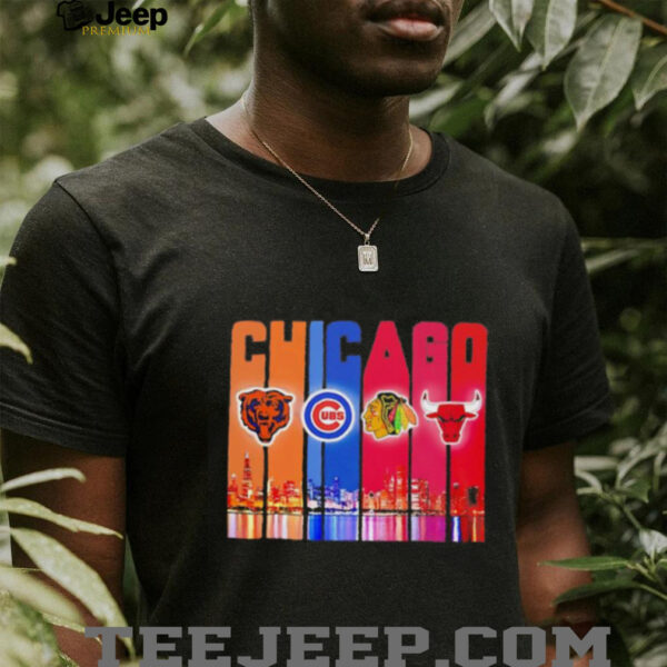 Skyline Chicago sports Bears Cubs Blackhawks Bulls logo shirt