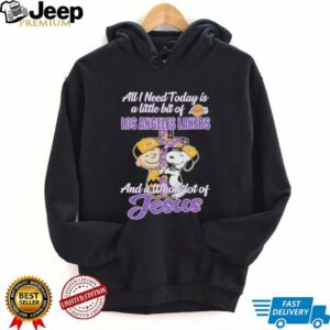 Snoopy And Charlie Brown All I Need And A Whole Lot Of Jesus Today Is A Little Bit Of Los Angeles Lakers T shirts2