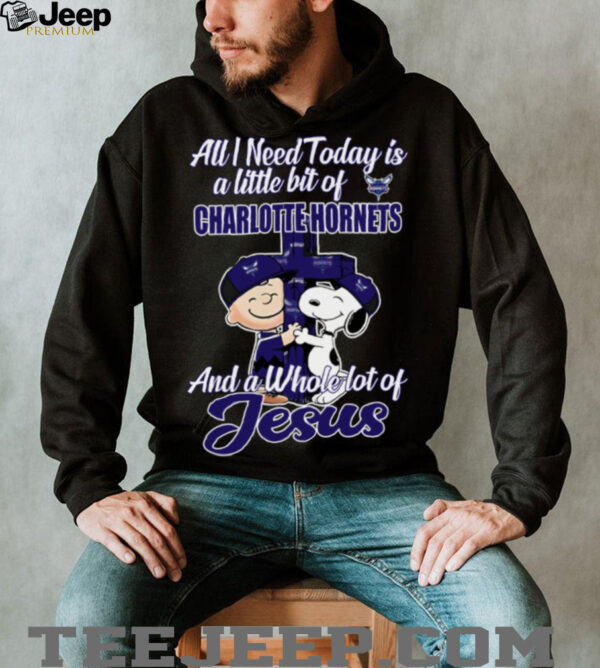 Snoopy And Charlie Brown All I Need Today Is A Little Bit Of Charlotte Hornets And A Whole Lot Of Jesus Tee 2025