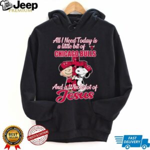 Snoopy And Charlie Brown All I Need Today Is A Little Bit Of Chicago Bulls And A Whole Lot Of Jesus The Peanuts Shirt2