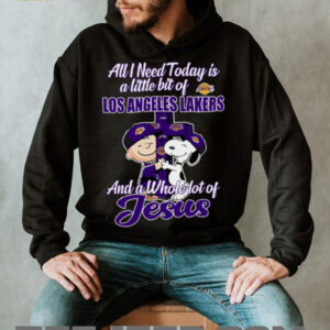 Snoopy And Charlie Brown All I Need Today Is A Little Bit Of Los Angeles Lakers And A Whole Lot Of Jesus Tee 20253