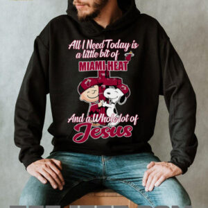 Snoopy And Charlie Brown All I Need Today Is A Little Bit Of Miami Heat And A Whole Lot Of Jesus The Peanuts Shirt3