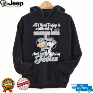 Snoopy And Charlie Brown All I Need Today Is A Little Bit Of San Antonio Spurs And A Whole Lot Of Jesus The Peanuts Shirt2