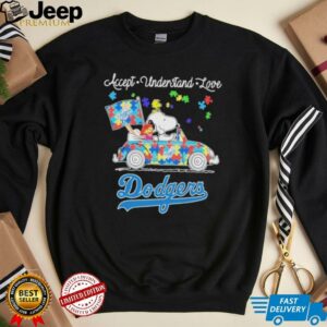 Snoopy Drive Car Los Angeles Dodgers Autism Accept Understand Love T shirts2