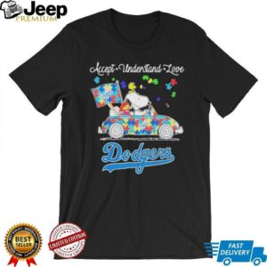 Snoopy Drive Car Los Angeles Dodgers Autism Accept Understand Love T shirts3