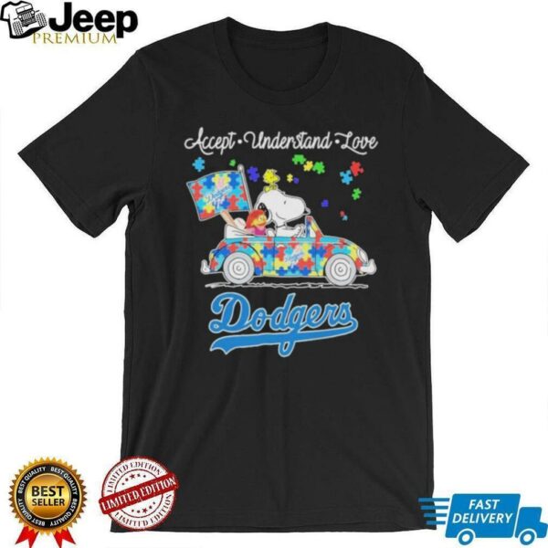 Snoopy Drive Car Los Angeles Dodgers Autism Accept Understand Love T shirts