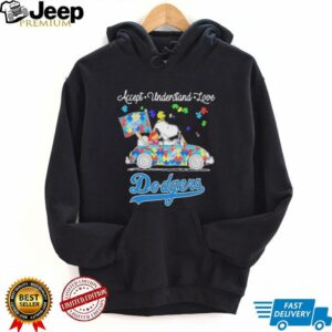 Snoopy Drive Car Los Angeles Dodgers Autism Accept Understand Love T shirts4