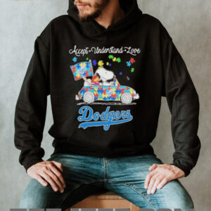 Snoopy Drive Car Los Angeles Dodgers Autism Accept Understand Love T shirts5