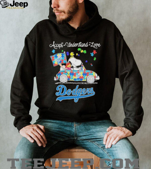 Snoopy Drive Car Los Angeles Dodgers Autism Accept Understand Love T shirts
