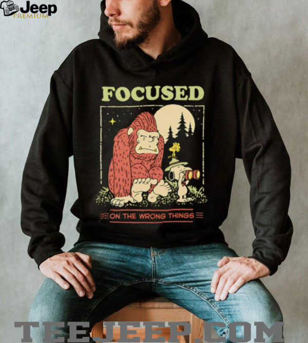 Snoopy and Woodstock and Bigfoot focused on the wrong things shirt