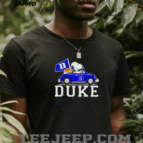 Snoopy and Woodstock driving Duke Blue Devils basketball shirt