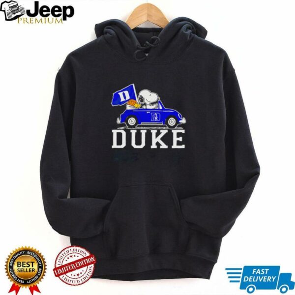 Snoopy and Woodstock driving Duke Blue Devils basketball shirt