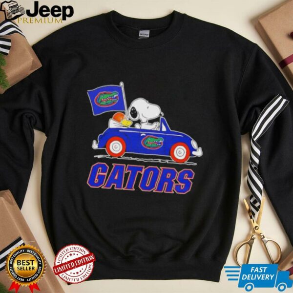 Snoopy and Woodstock driving Florida Gators basketball shirt