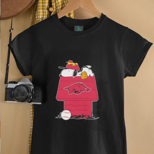 Snoopy and Woodstock sleeping dog house Arkansas Razorbacks shirt
