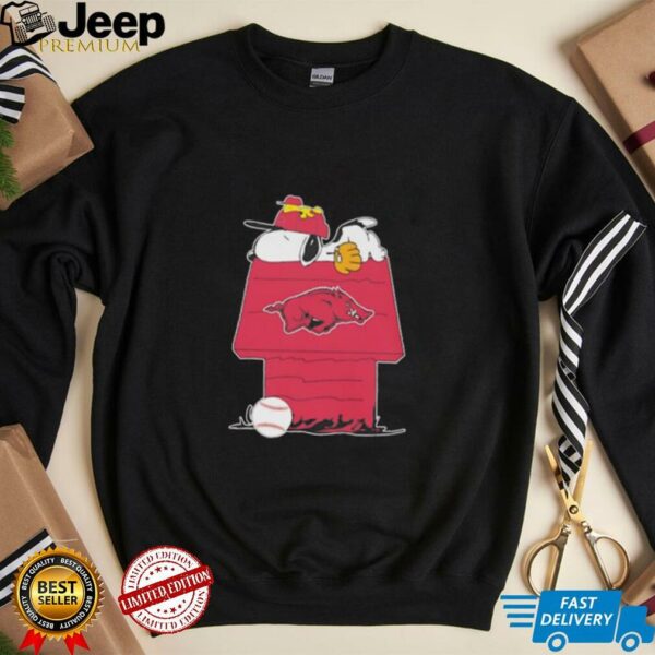 Snoopy and Woodstock sleeping dog house Arkansas Razorbacks shirt