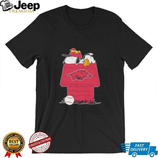 Snoopy and Woodstock sleeping dog house Arkansas Razorbacks shirt