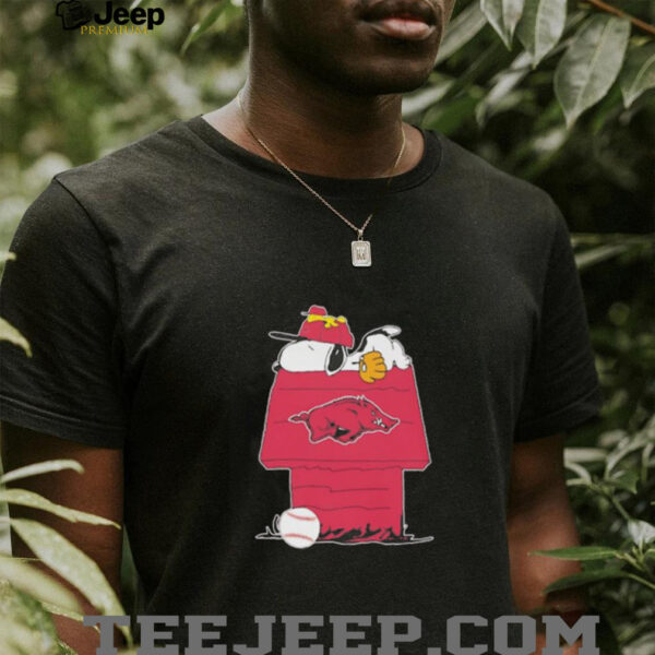 Snoopy and Woodstock sleeping dog house Arkansas Razorbacks shirt