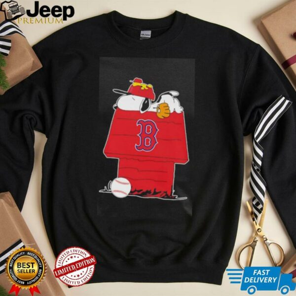 Snoopy and Woodstock sleeping dog house Boston Red Sox shirt