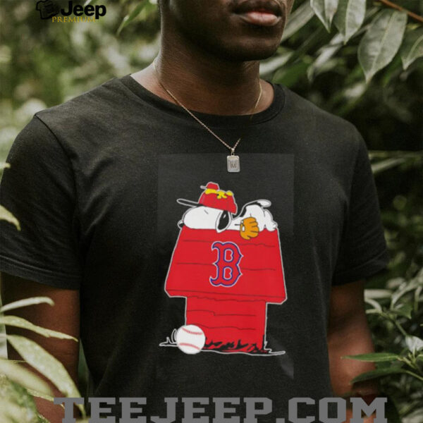 Snoopy and Woodstock sleeping dog house Boston Red Sox shirt