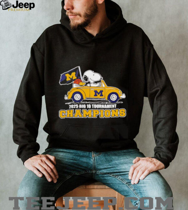 Snoopy driving Michigan Wolverines 2025 B10 Tournament Champions shirt