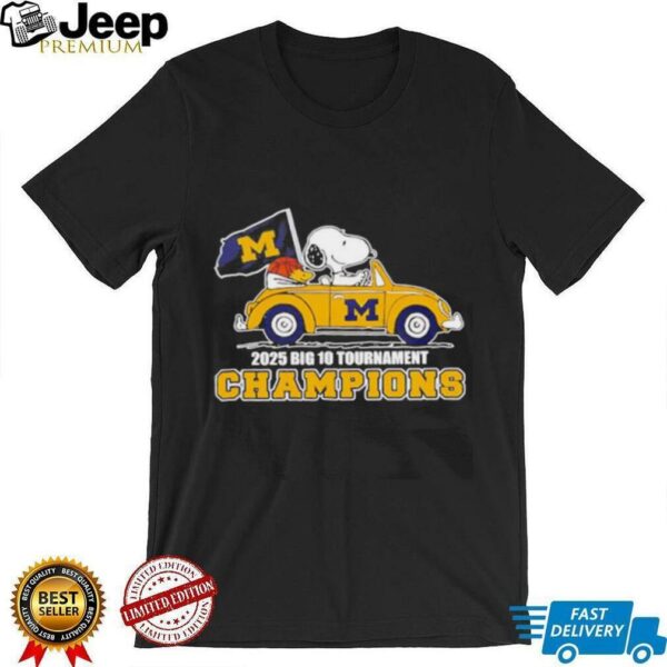 Snoopy driving Michigan Wolverines 2025 B10 Tournament Champions shirt