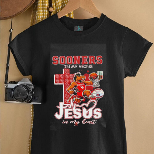Sooners in my veins Jesus in my heart basketball mascot shirt