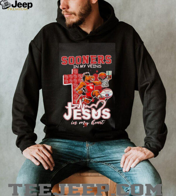 Sooners in my veins Jesus in my heart basketball mascot shirt