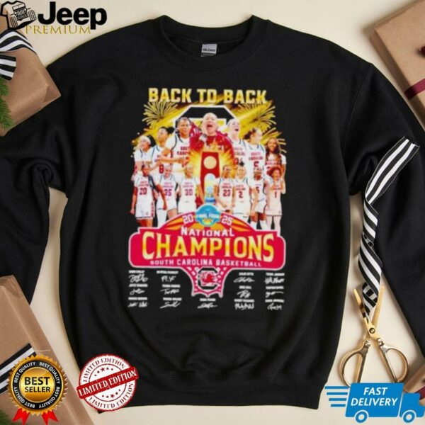 South Carolina Gamecocks women’s basketball back to back 2025 national champions signatures shirt