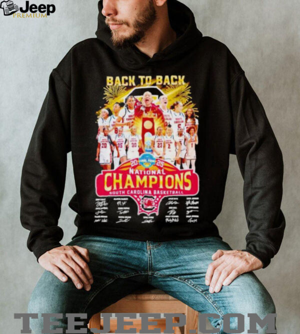 South Carolina Gamecocks women’s basketball back to back 2025 national champions signatures shirt