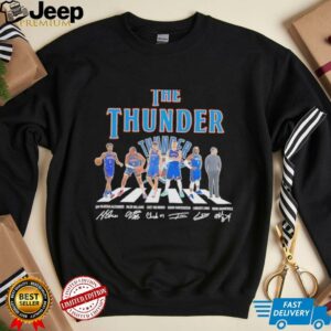 The Oklahoma City Thunder walking across signatures shirt