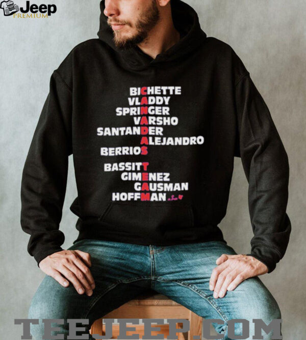 Toronto Blue Jays Bichette Vladdy Springer Varsho Santander Alejandro Berrios Bassitt Gimenez Gausman Hoffman Canada’s Team Names 2025 T shirts