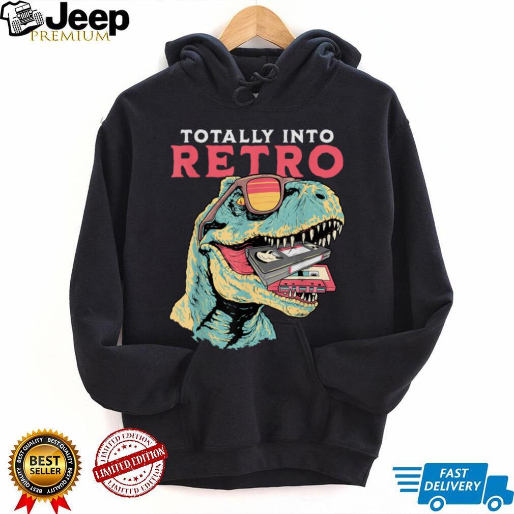Totally Into Retro Dinosaur T rex VHS Cassette Tape Vintage T Shirt detail