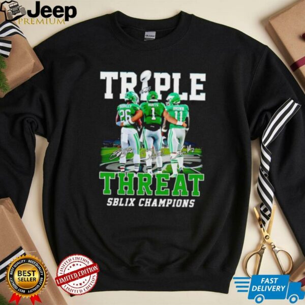 Triple Threat SB LIX Champions Philadelphia Eagles Barkley Hurts and Brown shirt