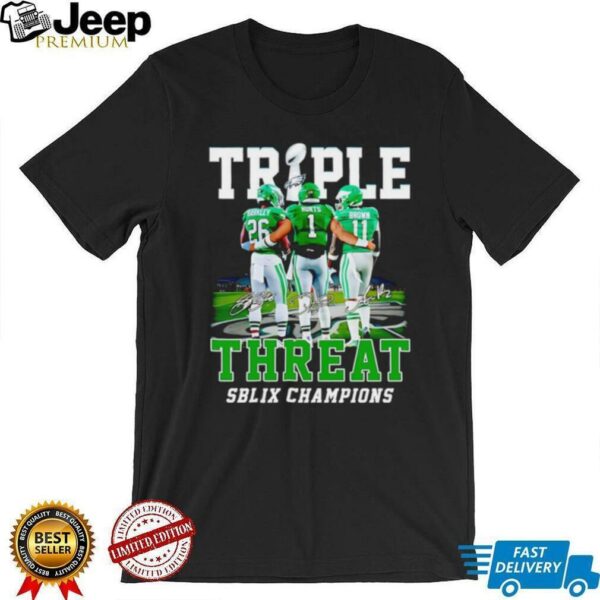Triple Threat SB LIX Champions Philadelphia Eagles Barkley Hurts and Brown shirt