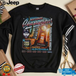UCONN MBB 2024 National Champions Trophy Streetwear Black T shirt3