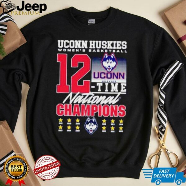 UConn Huskies women’s basketball 12 time national champions 1995 2025 shirt