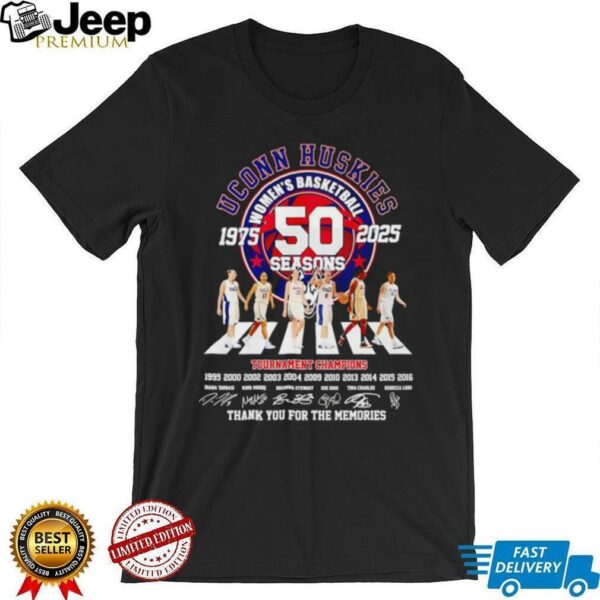 UConn Huskies women’s basketball 50 seasons 1975 2025 Tournament Champions thank you for the memories shirt