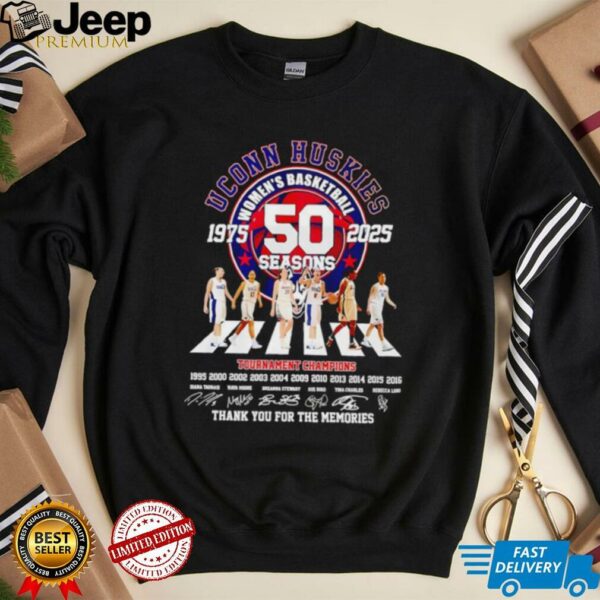 UConn Huskies women’s basketball 50 seasons 1975 2025 Tournament Champions thank you for the memories shirt