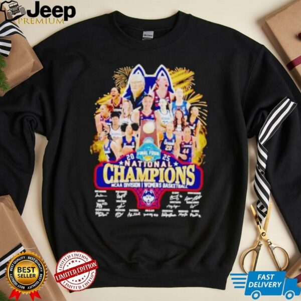 Uconn Huskies women’s Final Four 2025 national champions signatures player firework shirt