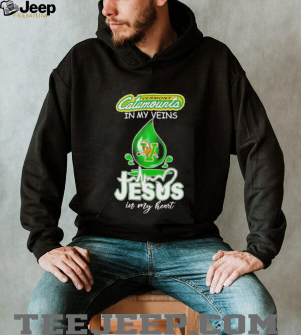 Vermont Catamounts in my veins Jesus in my heart drop blood shirt