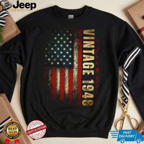 Vintage 1948 American Flag 77th Birthday 77 Years Old Men Long Sleeve T Shirt