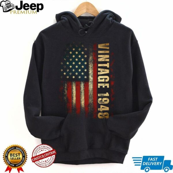 Vintage 1948 American Flag 77th Birthday 77 Years Old Men Long Sleeve T Shirt