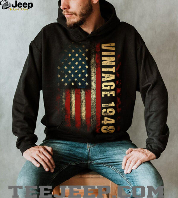 Vintage 1948 American Flag 77th Birthday 77 Years Old Men Long Sleeve T Shirt