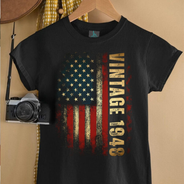 Vintage 1948 American Flag 77th Birthday 77 Years Old Men Long Sleeve T Shirt