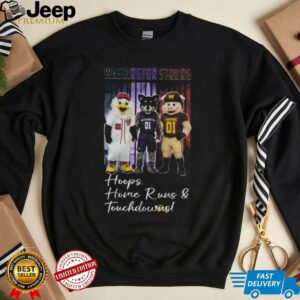 Washington Commanders x Washington Nationals x Washington Huskies Washington Strong Hoops Home Runs And Touchdowns Mascot ‘T Shirt1