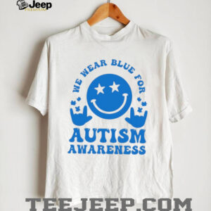 We wear blue for autism awareness love hand sign shirt0