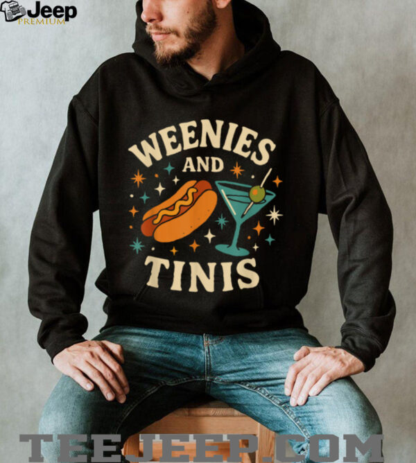 Weenies and Tinis Retro Hotdog Martini Party Art T Shirt