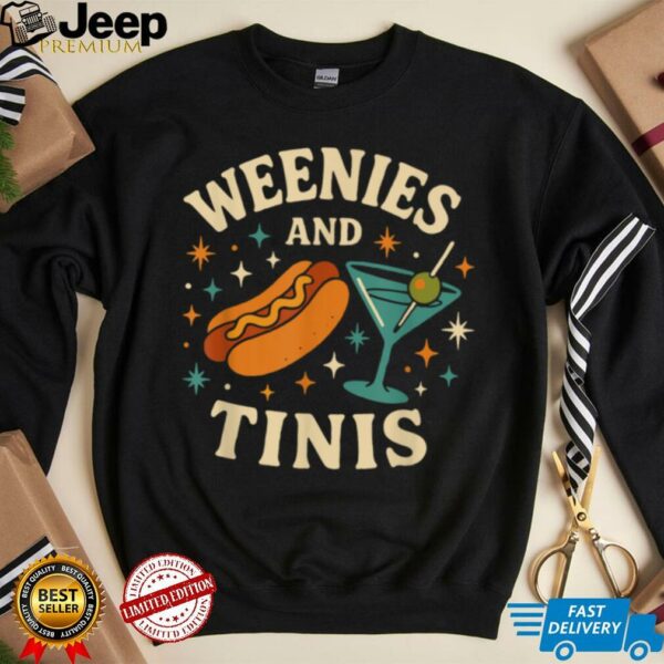 Weenies and Tinis Retro Hotdog Martini Party Art T Shirt